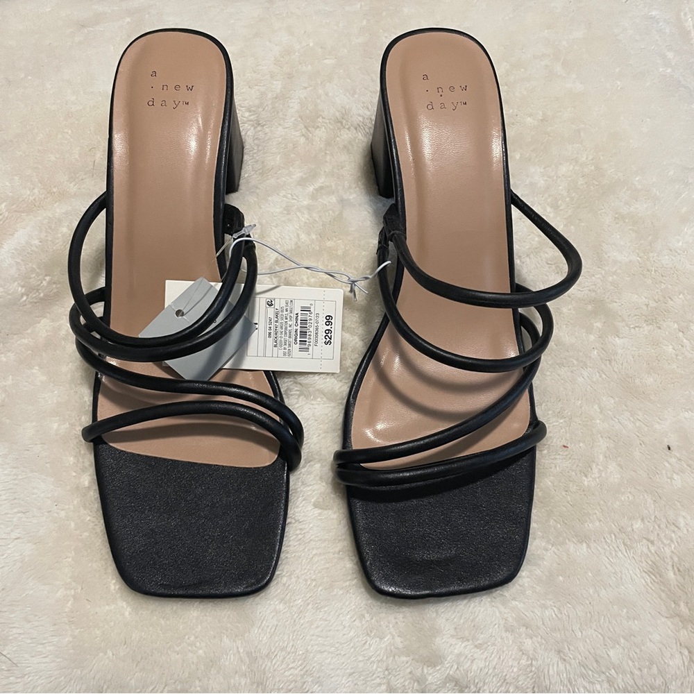 A New Day Black Strappy Women's Heels